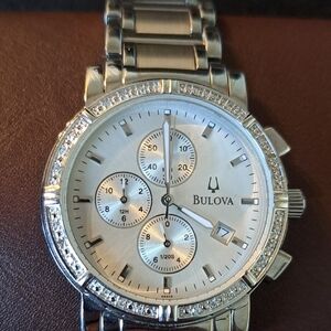 Bulova Diamonds Silver Chronograph Watch
